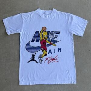 Vintage Simpsons Nike Air #23 Jordan NBA Chicago Bulls 80s White Shirt Small